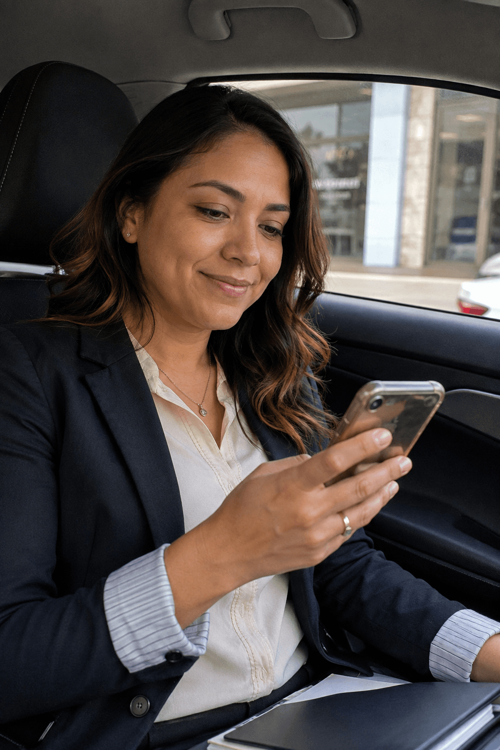 Una agente revisando su portal en el celular